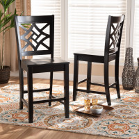 Baxton Studio RH340P-Dark Brown Wood Scoop Seat-PC Nicolette Modern and Contemporary Transitional Dark Brown Finished Wood 2-Piece Counter Stool Set